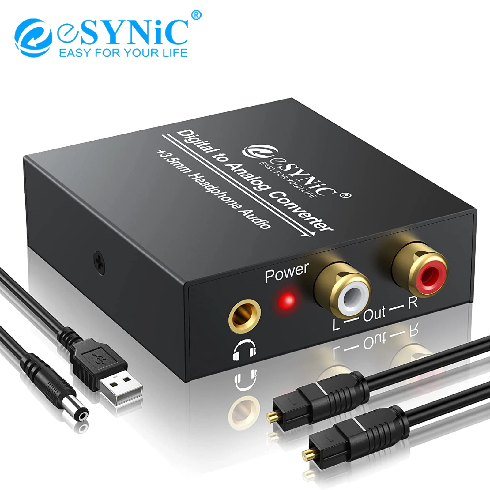 ESYNiC-Convertidor de Audio DAC Digital a analógico, dispositivo óptico SPDIF Coaxial a L/R RCA Toslink a Jack de 192mm con Cable óptico de 1m, 3,5 KHz