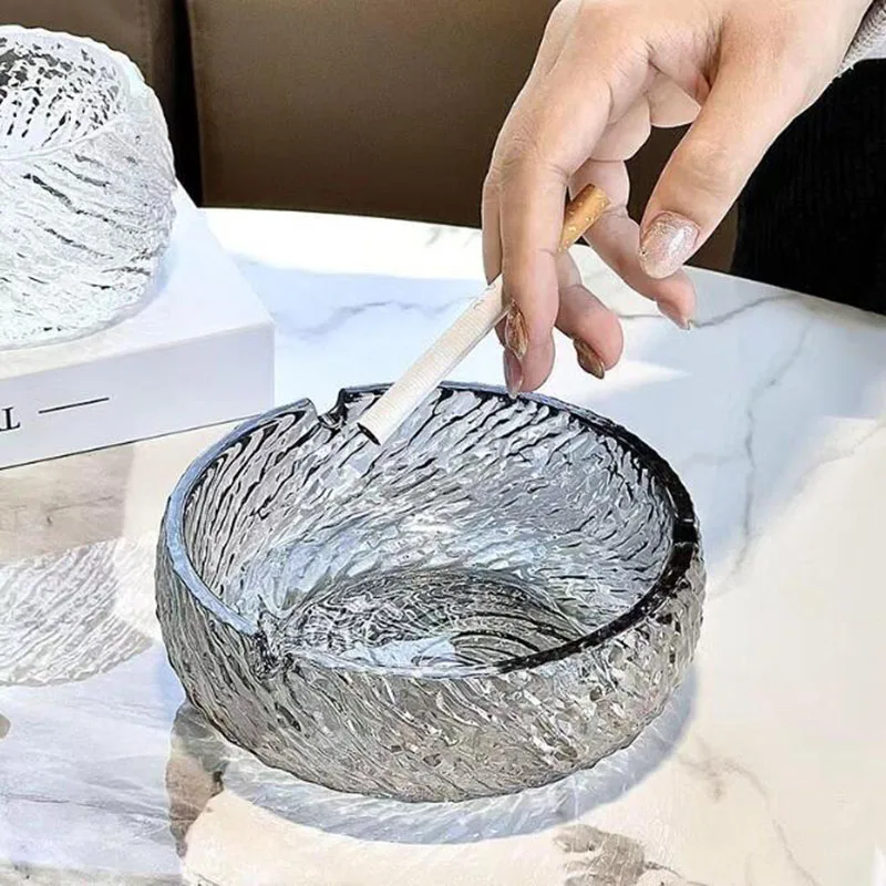 

Модная стеклянная пепельница с узором ледника, креативная легко моющаяся круглая пепельница, принадлежности для курения, офисные и домашние Принадлежности