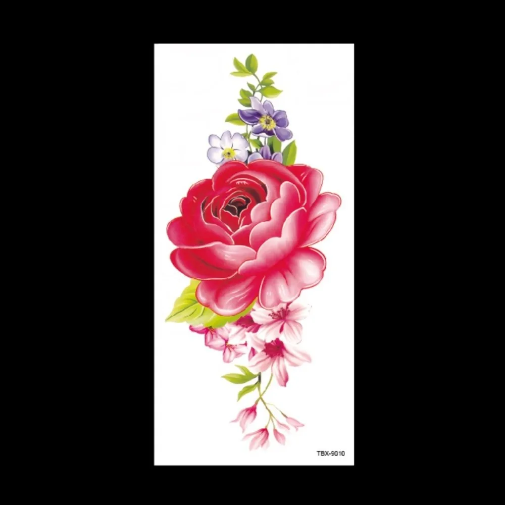 Rose Butterfly Flower Temporary Tattoo Stickers Lotus Green Leaf Waterproof Butterfly Tattoo Stickers 3D Texture Personalized