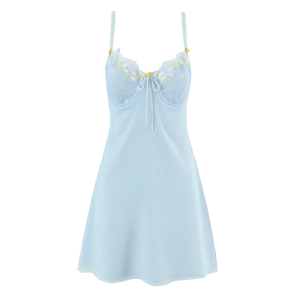 

Teen Girls Dress 2025 Summer Blue Nightdress Satin Dresses for Women Elegant Chic Ladylike Girl Slip Dress 15-18 Years