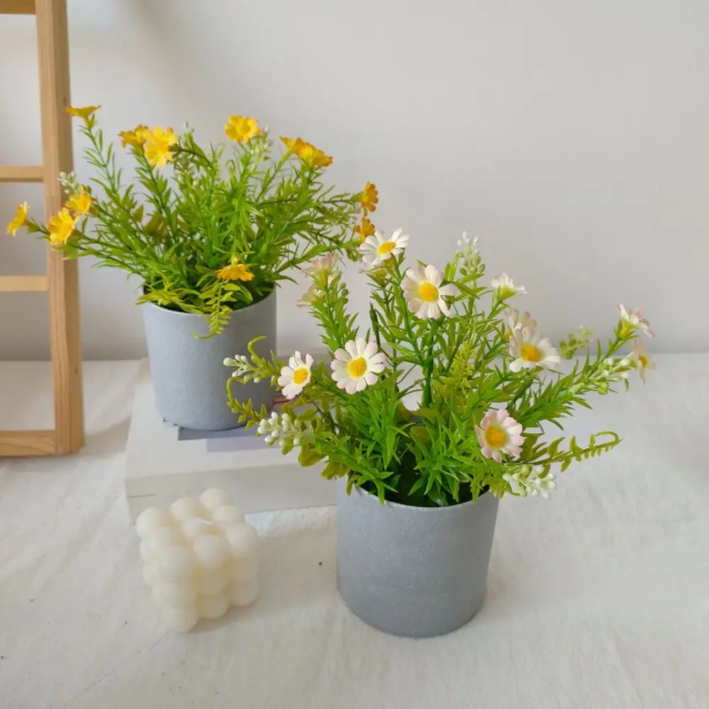 

Realistic Artificial Daisy Potted Real Touch Lifelike Simulation Green Plant Bonsai Non-fading No Watering Faux Flower Potted