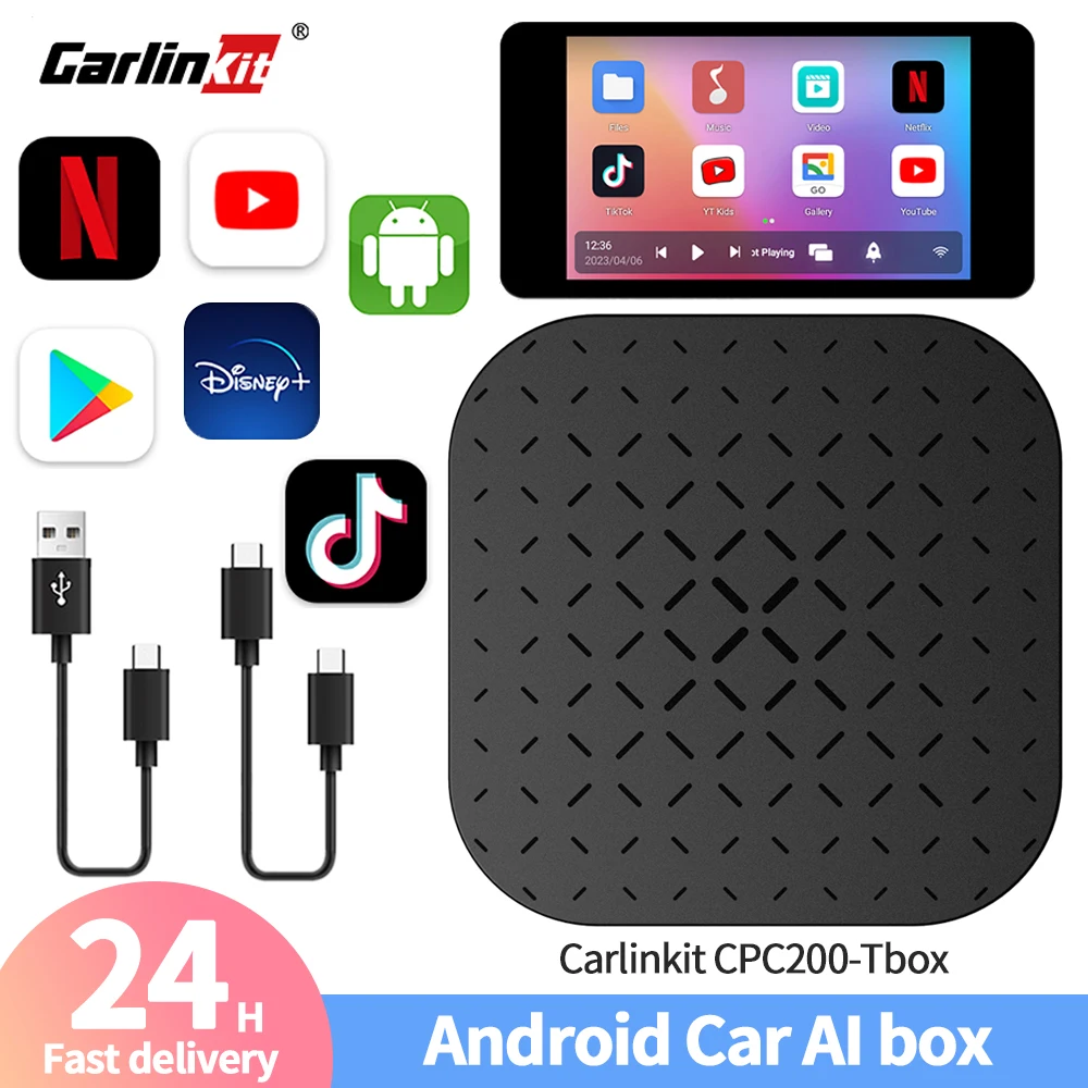 Carlinkit CPC200-Tbox Carplay Android Auto Wireless Car Video Adapter Wireless AI Box 2GB+16GB for Wireless Android Auto Phone