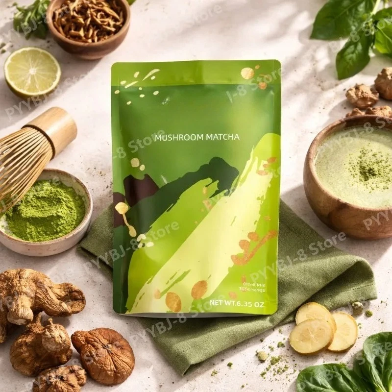 Mushroom Matcha Powder Contain Lion's Mane,Chaga,Cordyceps and Reishi Provide Daily Activity Energy and Immune Support 6.35oz