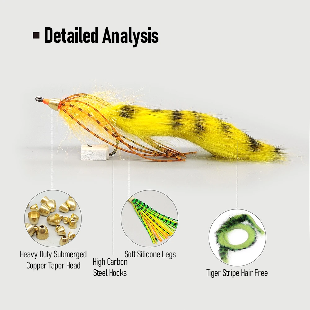 1/0 Zonker Streamer Fliegenfischen Fliegen mit Messing Kegelkopf Silikonbeine Hase Fell Fliegenfischen Köder für Barsch Forelle Lachs – Detail 8
