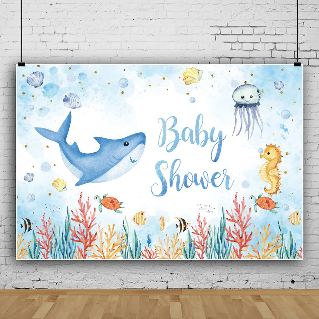 Kid Backdrops For Photography Undersea World Baby Shark Birthday Party Photographic Background Baby Photo Birthday Photophone