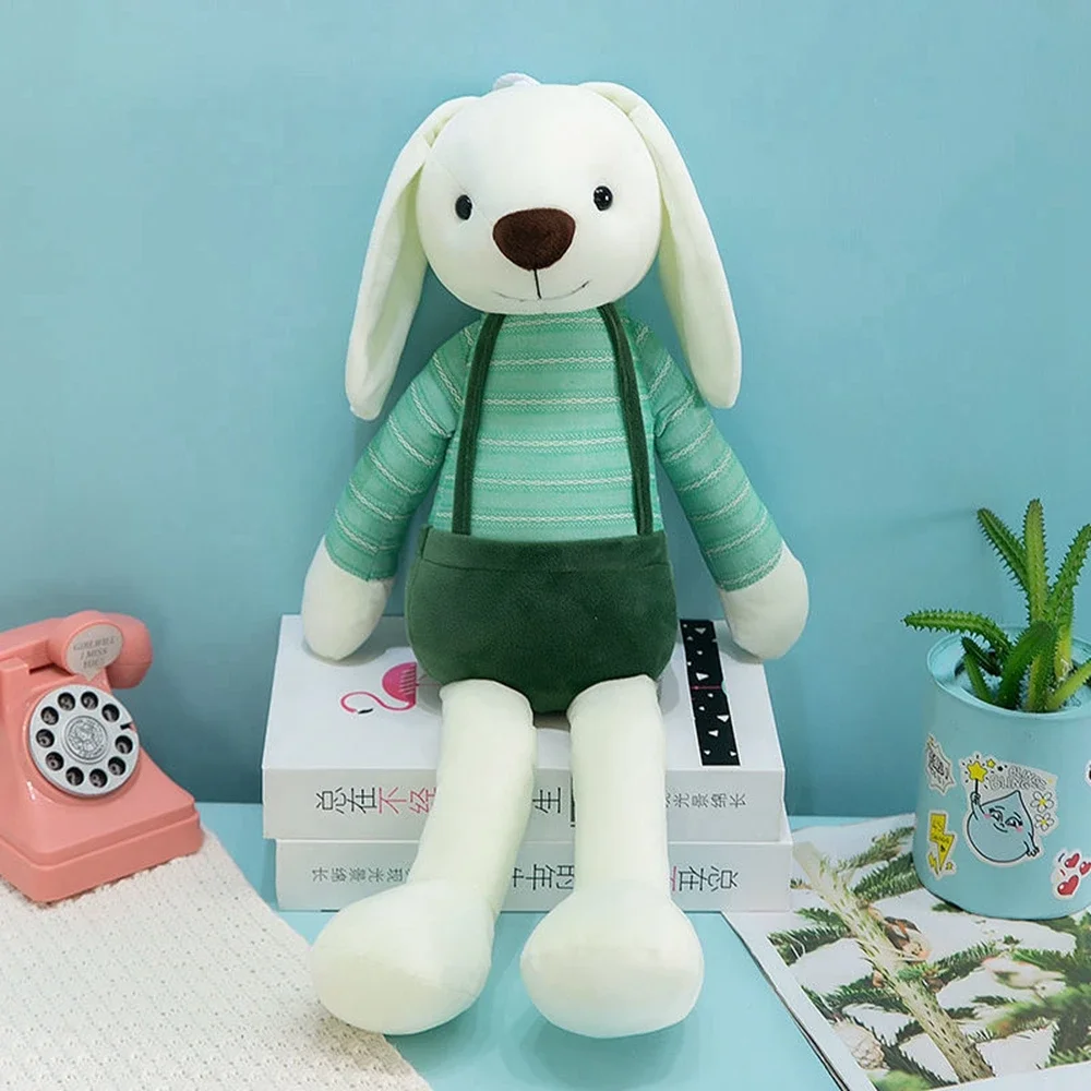 40cm Color Candy Rabbit Plush Toy Long Ears Bunny Cute Suspender Model Pendant Doll For Children\'s Birthday Christmas Gift