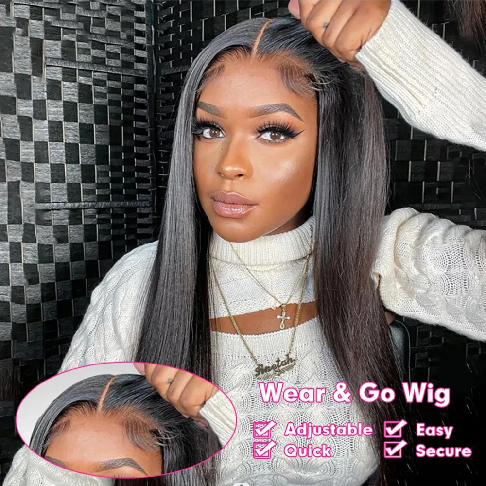 Glueless PrePlucked Human Wigs Ready to Go Malaysian Straight 7x5 HD Lace Closure Glueless Wig Human Hair Ready to Wear Pre Cut