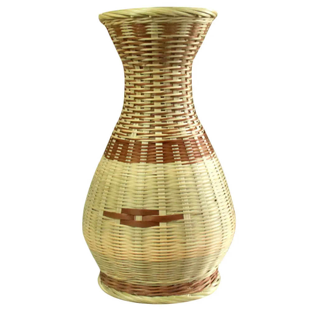

Bamboo Vase Woven Flower Basket Style Decorative Container Rustic H Weaving Home Office Garden Statue Portable