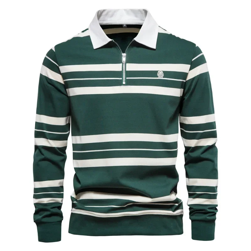 

2023 Autumn New Polo Collar Stripe Men's Fashion Casual Long Sleeved T-shirt