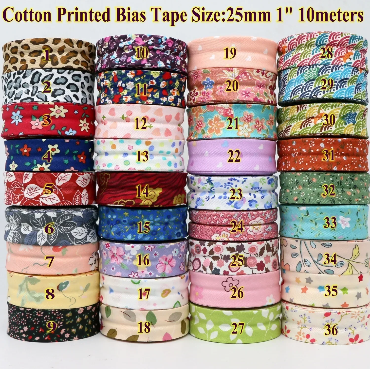 Cotton Bias tape printed flowers, size: 25mm,1\