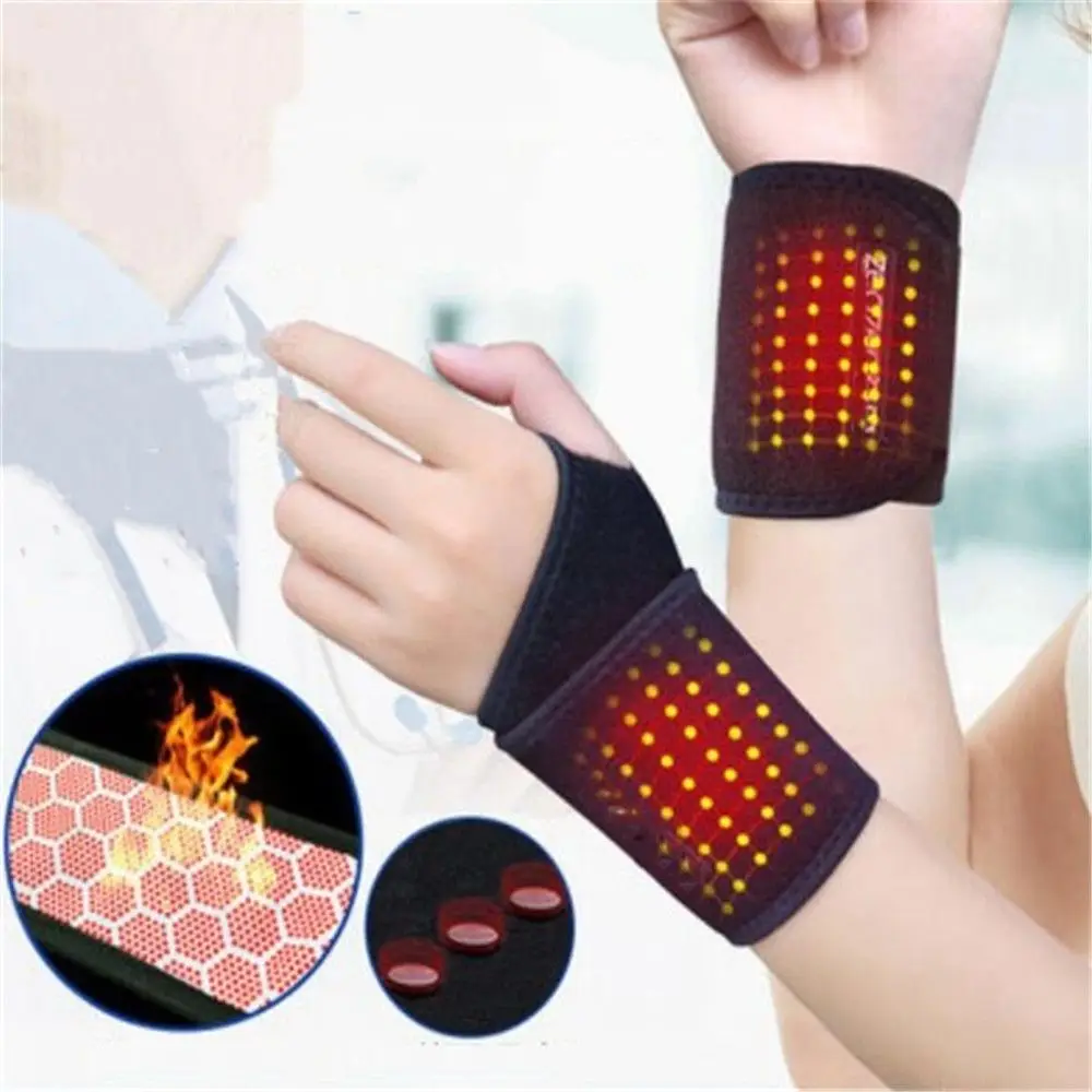 1 Pair Tourmaline Self-Heating Wrist Brace Sports Protection Wrist Belt Far Infrared Magnetic Therapy Pads Braces