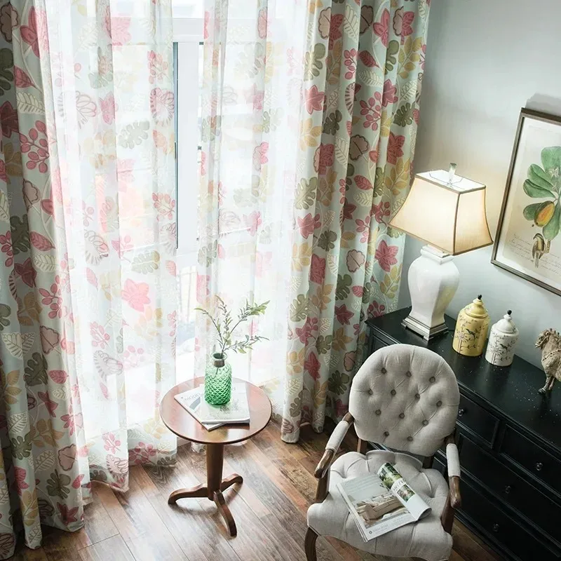 

Modern LuxuryCurtains for Living Dining Room Bedroom Rustic American Country Curtains Cotton Bamboo Printed Curtains White Tulle