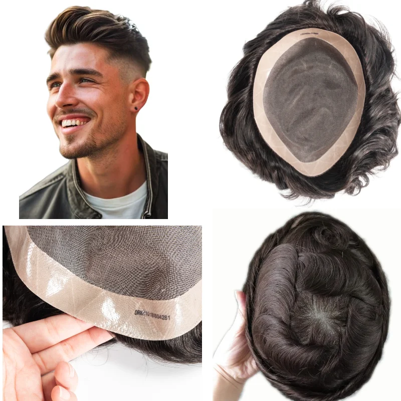 

Ready Stock Human Remy Hair Mono Men Toupee 7x9 6inch PU+NPU Base Man Hair Wig Wholesale Color #2 #1B