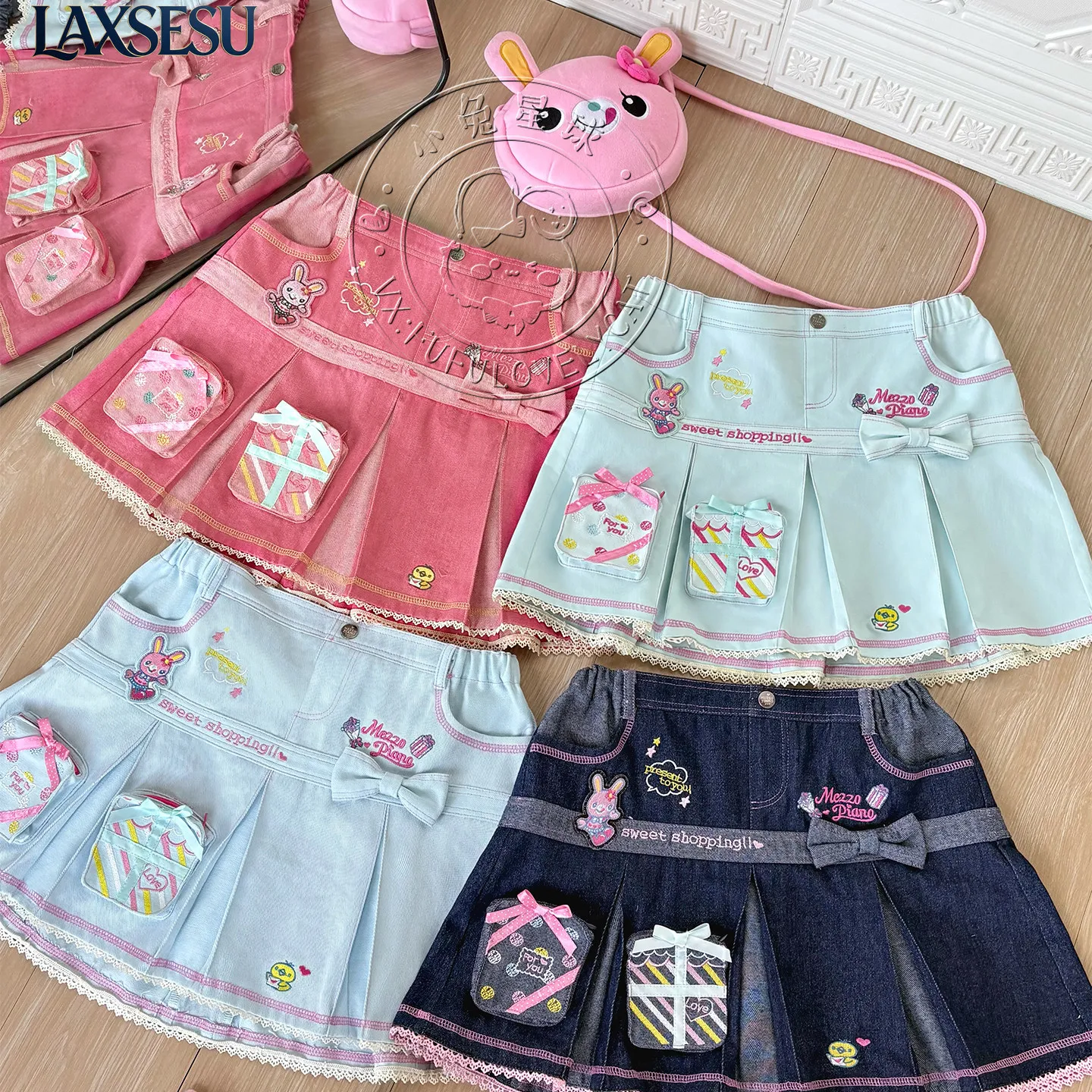 Japanese Mass-produced Kawaii Short Skirts for Women Embroidered with Sweet and Cute Vintage Summer Girl Denim Skirt