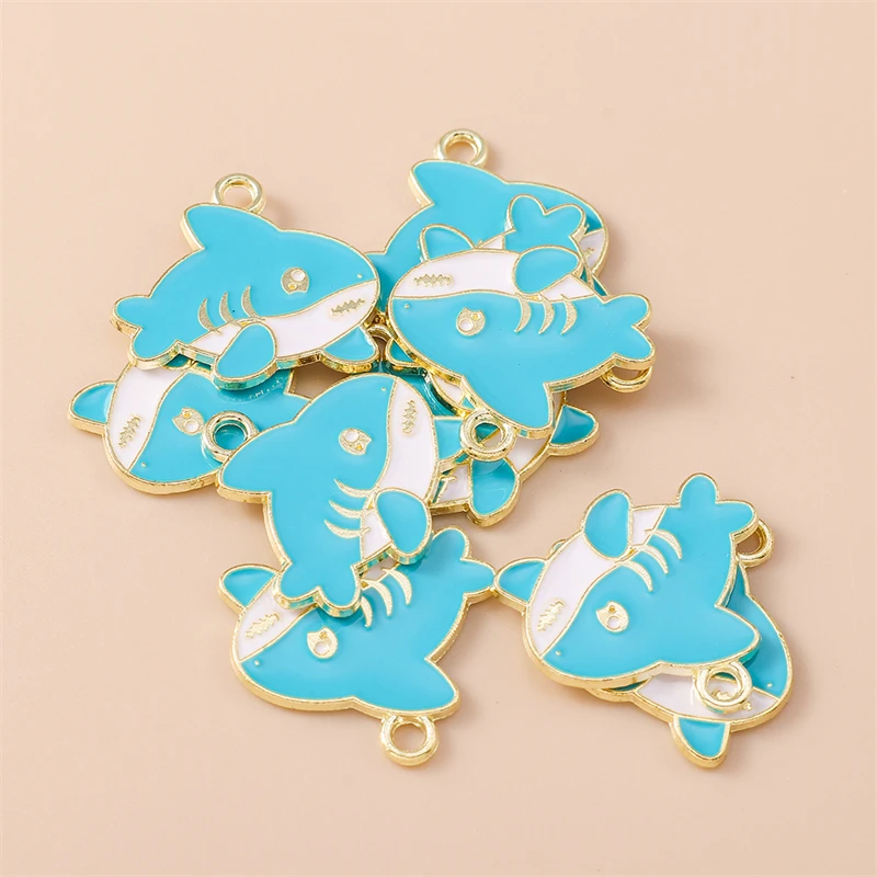 20 Stück 20 x 18 mm Cartoon-Emaille-Tierhai-Charms-Anhänger für Schmuckherstellung, Halsketten, Ohrringe, Armbänder, DIY-Bastelzubehör – Detail 5