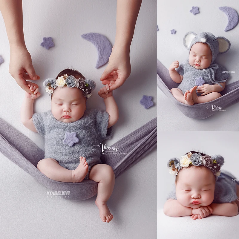 Newborn Photography Costume Elephant Baby Knit Jumpsuit with Matching Hat Soft Breathable Material Professional PhotoshootOutfit