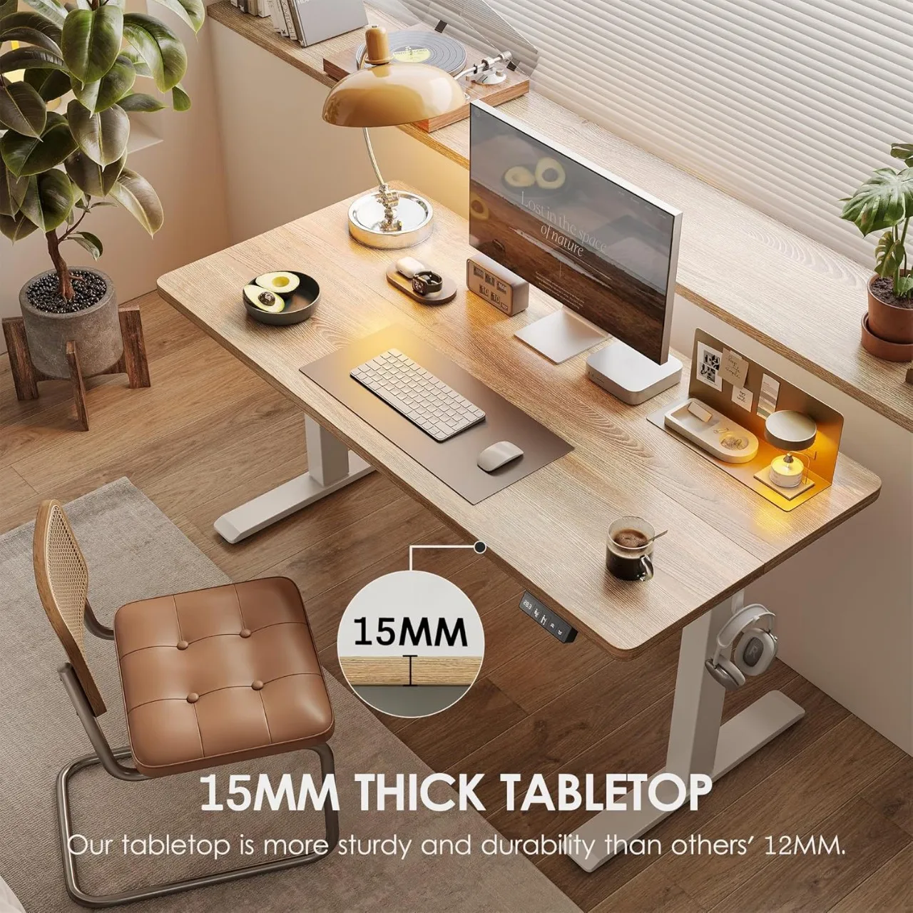 Retro desk Electric lift adjustment height Office desk Multifunctional computer desk with storage