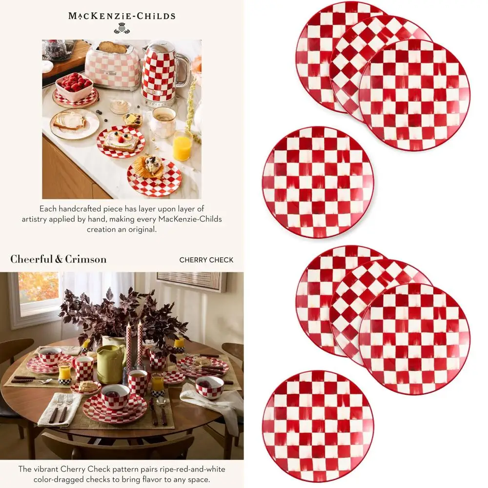 

4-Piece Cherry Pattern Stoneware Salad Plate Set, 7.5, Red & White