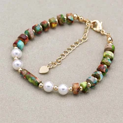 Handmade 3*6 Colorful Imperial Stone Shell Pearl Beaded Charm Bracelet Bangle Accessories Women Fashion Jewelry