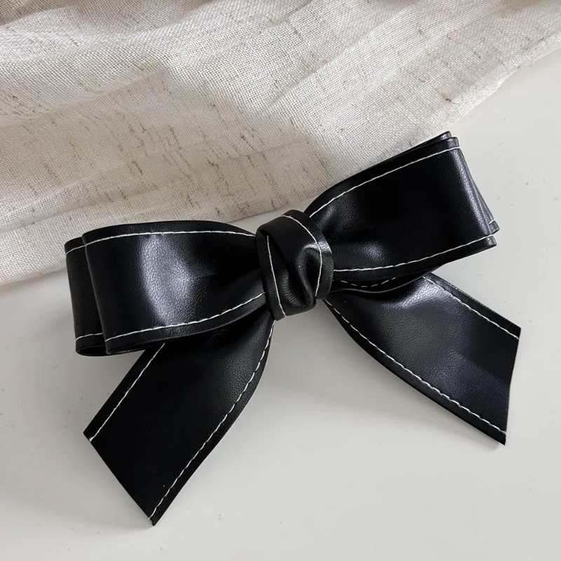 Pure Color Soft Leather Sweet Girl Bow Barrettes Hairpin Spring Clip Bang Clip Side Clip Hair Accessories New