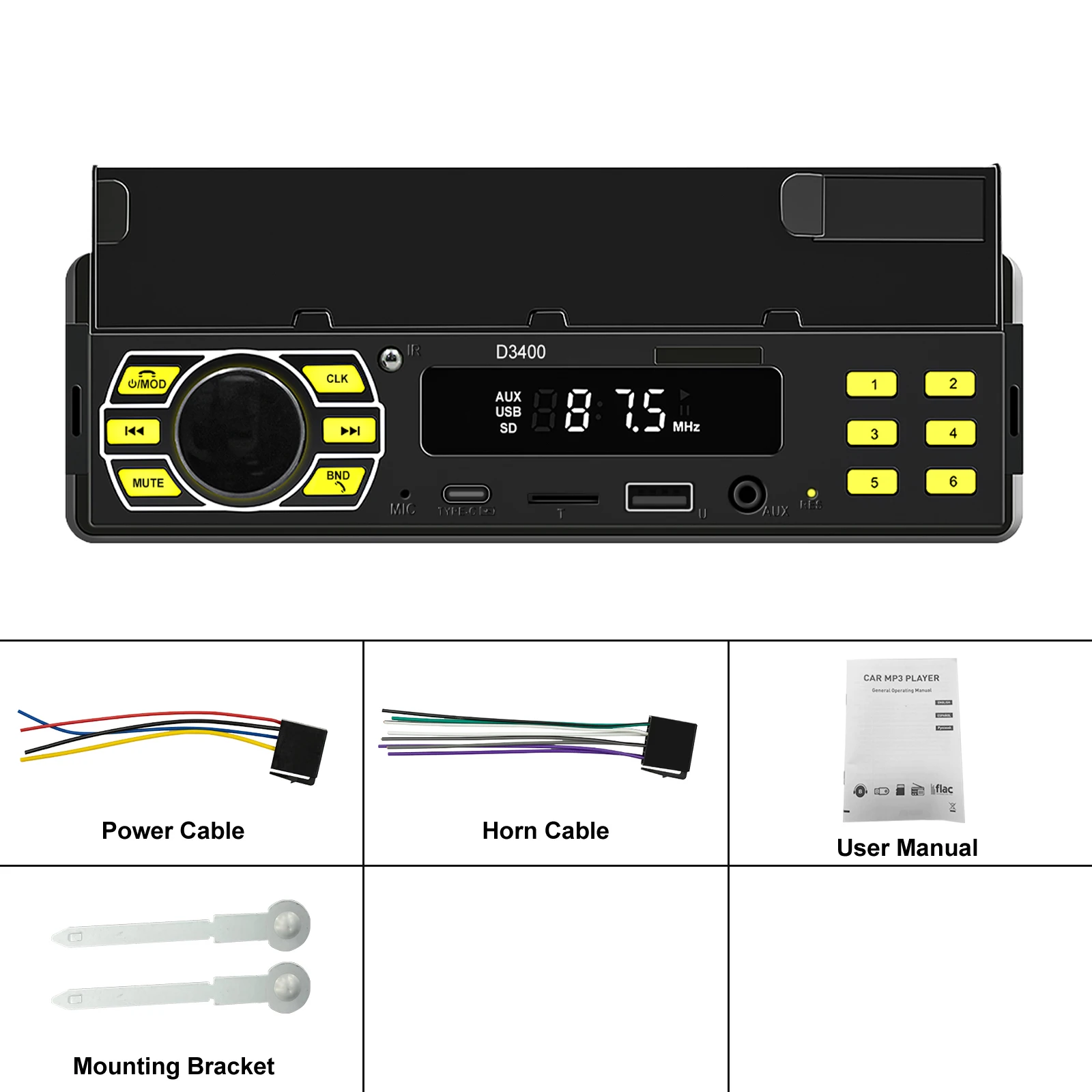 Podofo 1Din مشغل MP3 بلوتوث العالمي راديو السيارة مشغل وسائط متعددة U القرص/AUX In/TF بطاقة صوت السيارة مع حامل هاتف المحمول