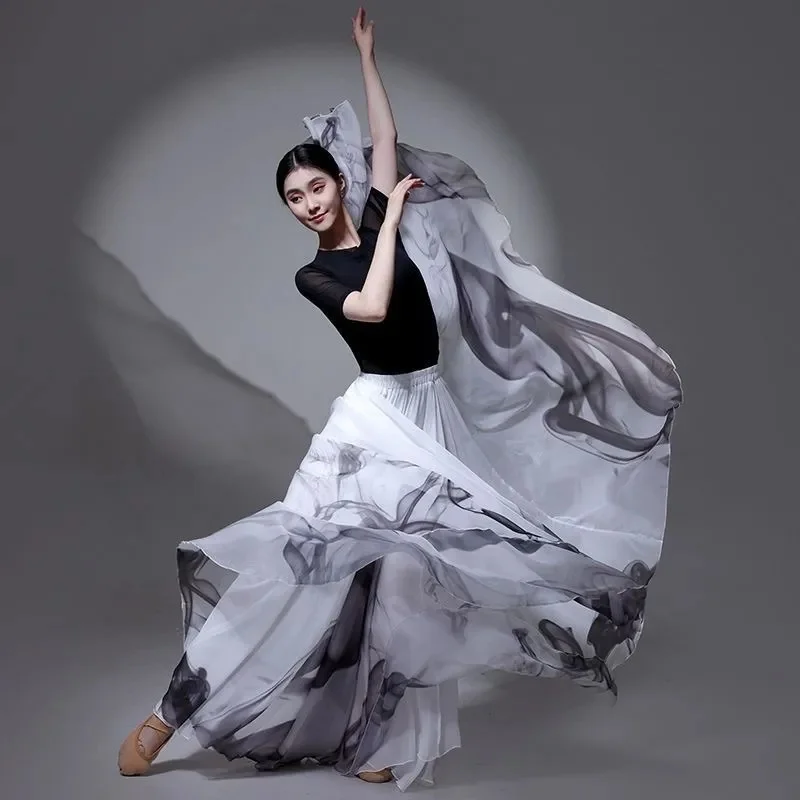 2026 Shuimo نمط التنانير الرقص الكلاسيكية المرأة 720 درجة حافة كبيرة تنانير طويلة ذات الطابقين أنيقة المرحلة زي التنانير البيضاء #3