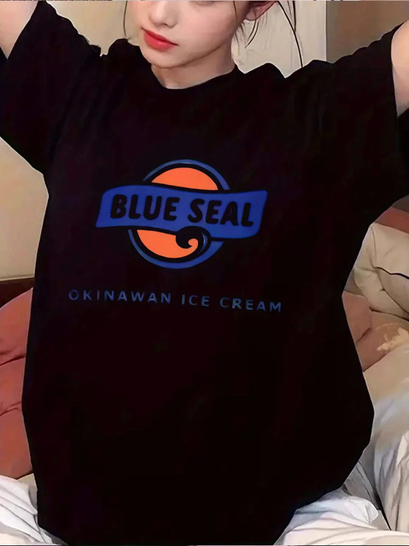 2025 mode été coton bleu sceau dessin animé impression femmes T-shirts col rond mignon Y2K styles surdimensionné décontracté haut ample