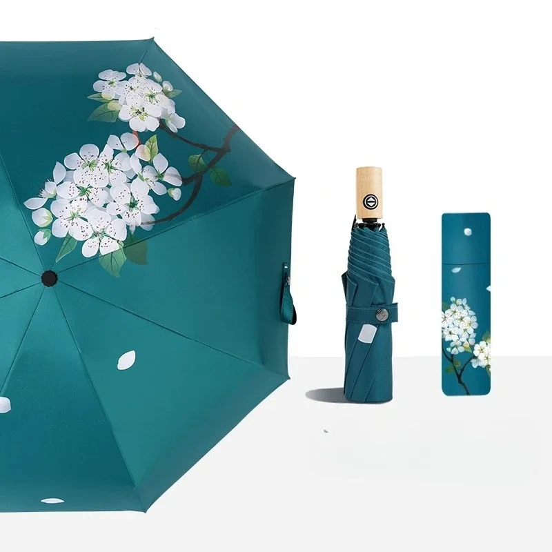 Retro Chinese Style Folding Parasol Fully Automatic UV Protection Sun Rain Umbrella for Women Travel Classical Daily Use 중국풍 양산