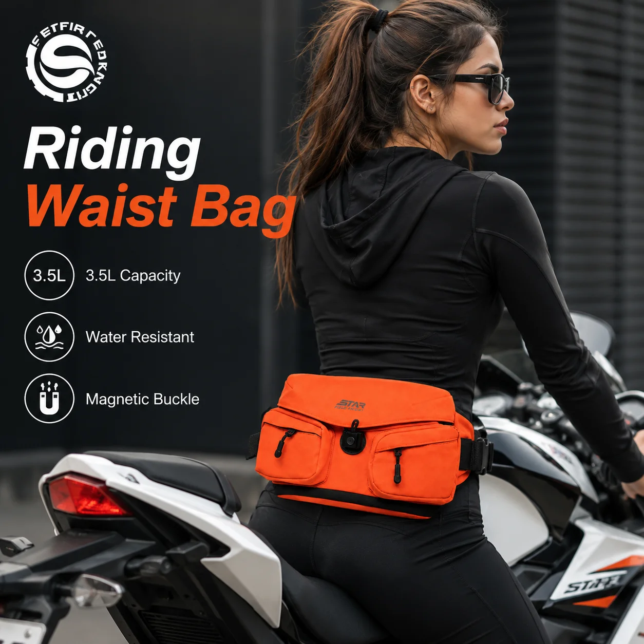 STAR FIELD KNIGHT Motorcycle Chest Bag Magnetic Buckle Water Resistant Adjustable Waist Crossbody Riding Pack for Men Women