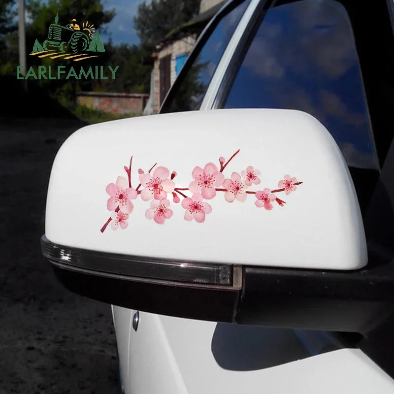 EARLFAMILY 13cm x 6.4cm for Cherry Blossom Car Stickers Motorcycle Helmet Camper Graffiti Creative Scratch-proof Window Decal