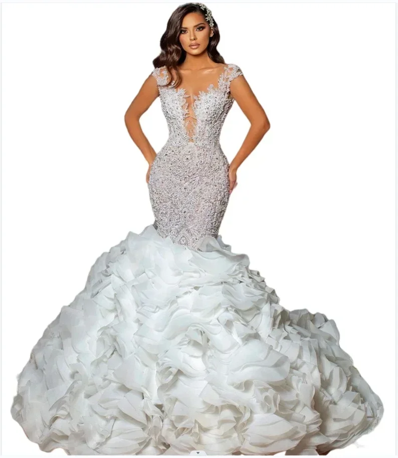 Customize 2025 High Quality Detachable Sleeve Slim Fit Backless Luxury Wedding Dress Custom Made Bridal Gown