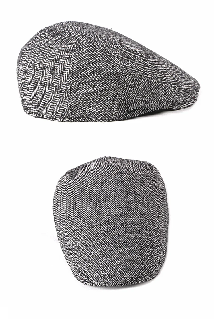 Herren Mode Baskenmützen Hochwertige Herbst-Winter Woll-Fischgrätmuster Flache Mütze Klassischer Künstler-Malermützen-Stil Männliche Gorras – Detail 6