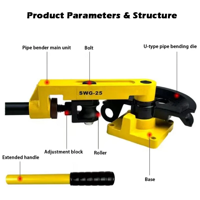 SWG-25 Manual Pipe Bender Heavy Duty Steel Tube Bending Tool 10-25mm for Stainless Steel Copper Aluminum