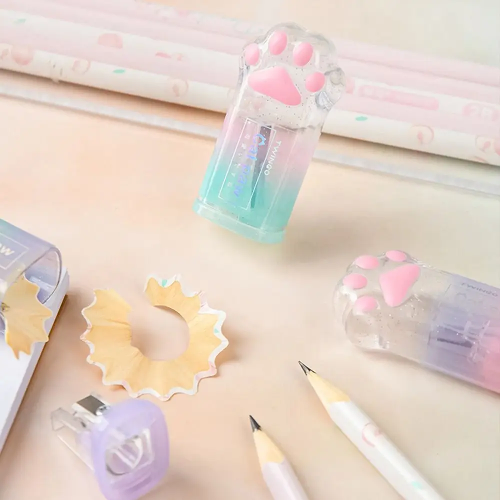 Cute Cat Claw Pencil Sharpener Creative Portable Stationery Supplies Lovely Gradient Color School Supplies Student Stationery