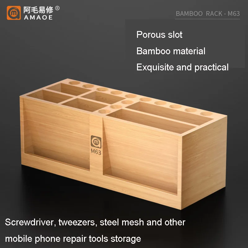 

Amaoe M63 Bamboo Storage Rack for Screwdriver Tweezer Accessories Organizing Holder BGA Reballing Stencil Container Storage Box