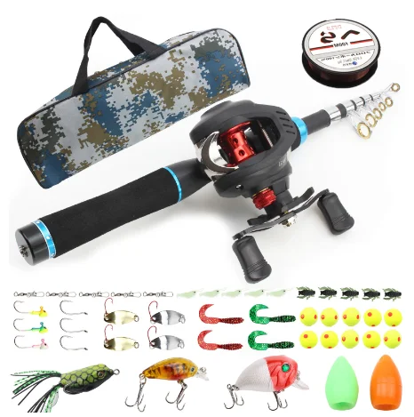 JETSHARK 1.65M carbon Telescopic Casting Fishing Rod and Reels Hook Lures Hard Fishing Bag Combos fishing gear