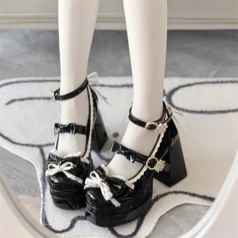 

Summer Round Head Lolita Single Shoes Sweet Butterfly Exquisite Buckle Thick Heel High Heels Versatile Women's Mary Jane Shoes