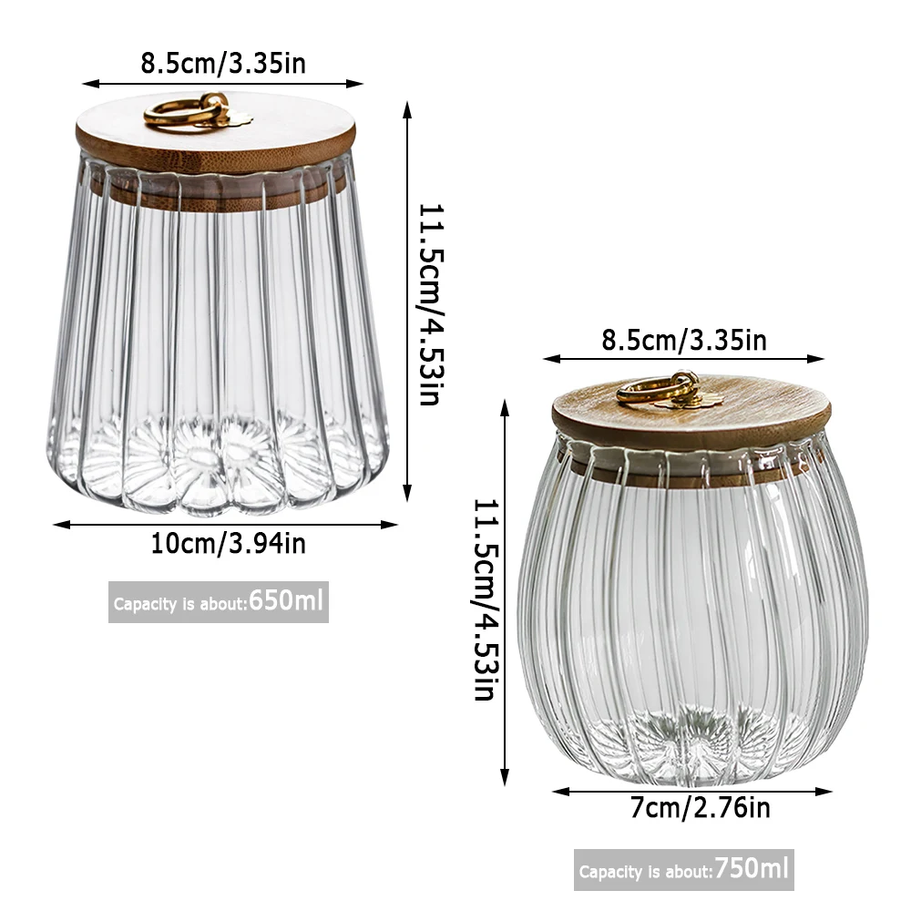 Striped Glass Jars With Lids Spices Storage Container Transparent Sealed Tea Cans Cereals Dispenser Cookie Kitchen Accessories