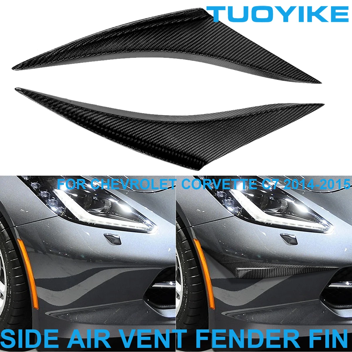 

Car Styling Real Carbon Fiber Side Air Vent Fender Fin Cover Trim Decorate Sticker Body Kit For Chevrolet Corvette C7 2014-2015