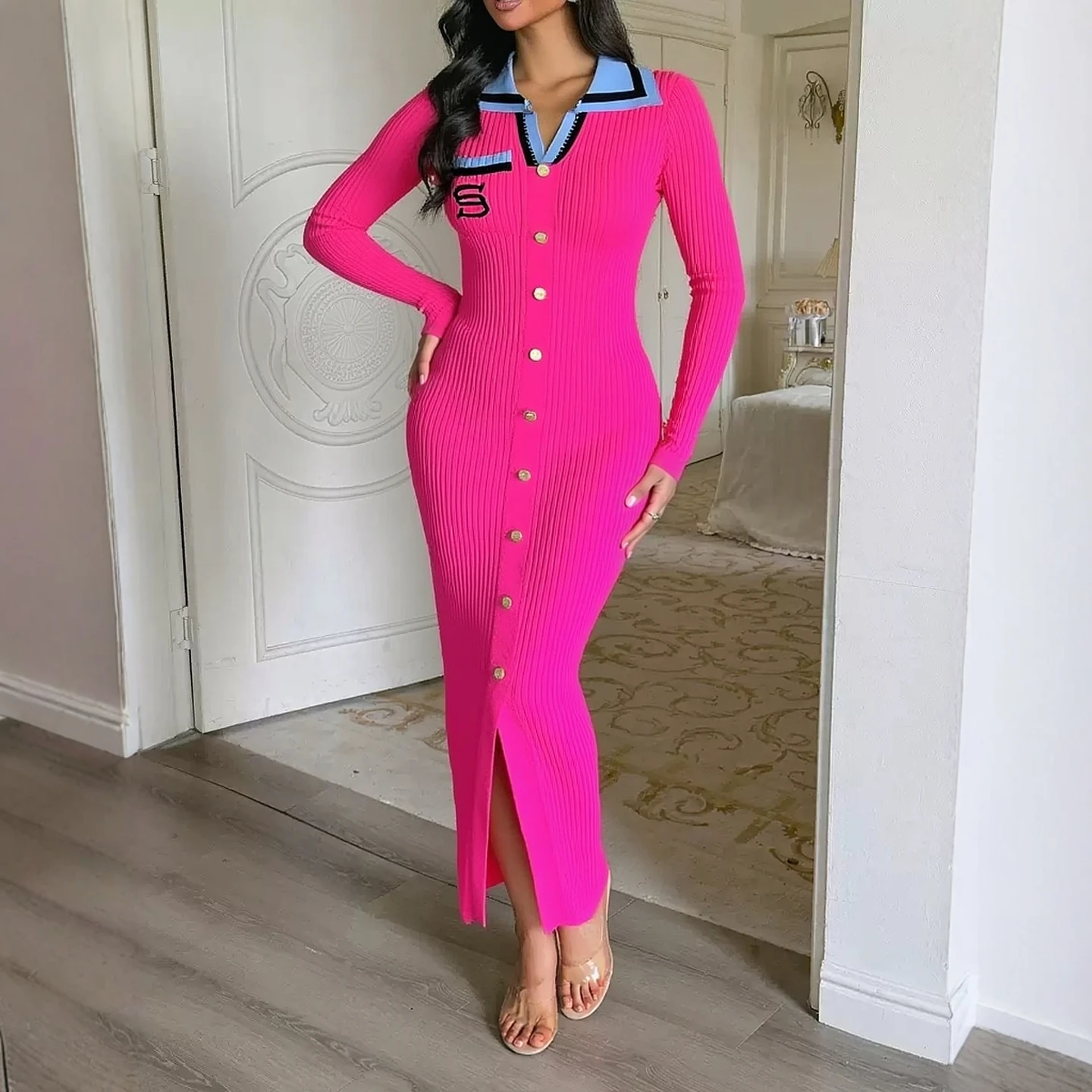 YuooMuoo Brand Fashion Women Dress 2025 New Fashion Y2K Embroidery Long Sleeve Bodycon Sweater Dress Elegant Lady Party Vestidos