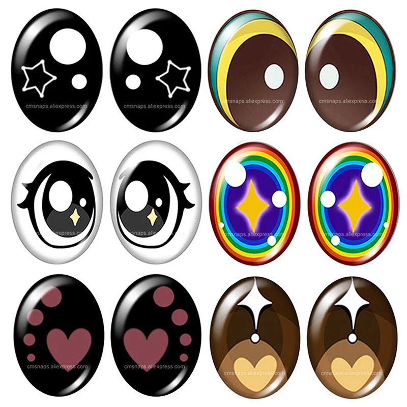 5pairs Cartoon Doll Eyes Oval Cute colorful pupils 10x14mm/13x18mm photo glass cabochon demo flat back Accessories DIY jewelry