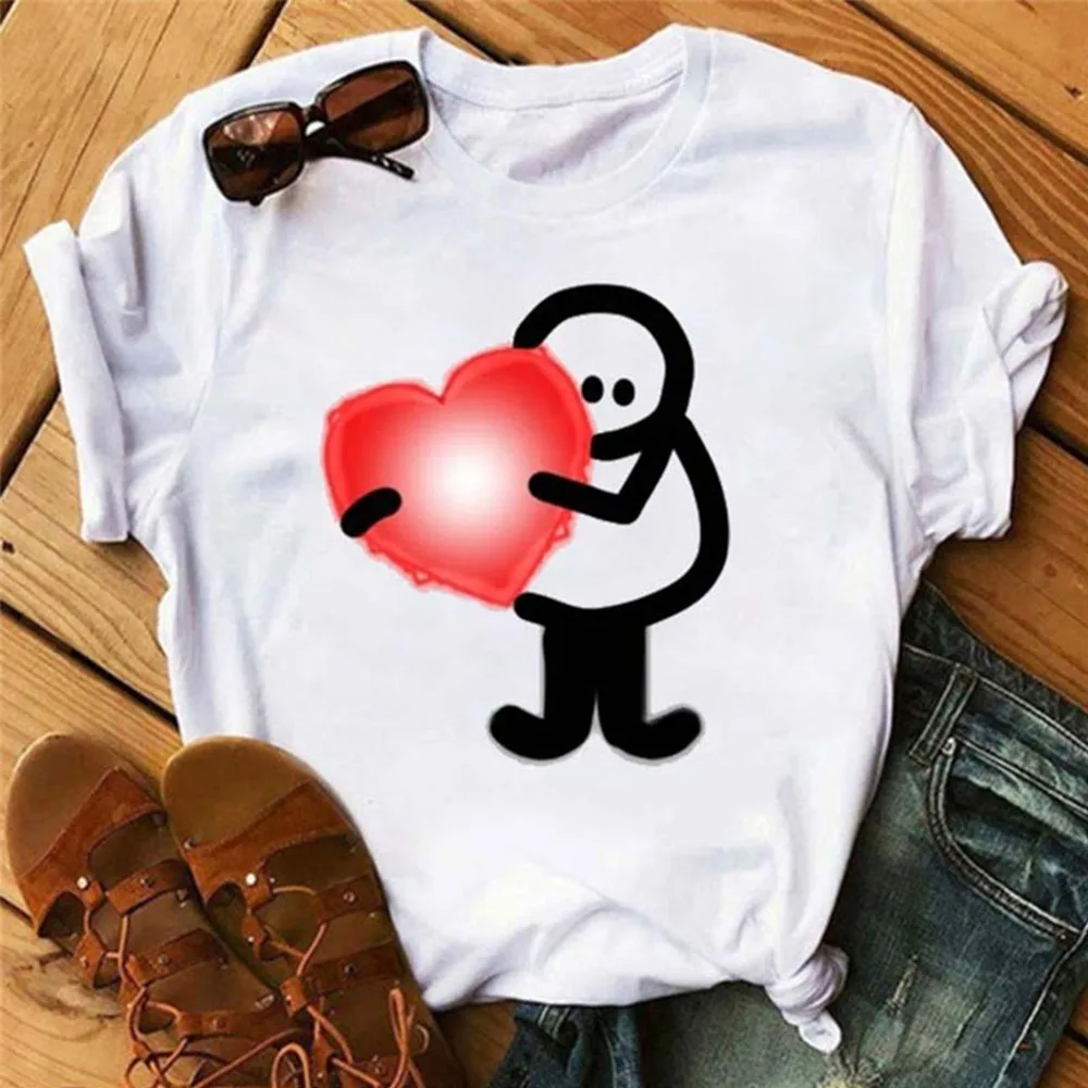 Women Pattern Printing Clothing Lady White Short Sleeve Casual Fashion Printed Bottom T-Shirt 2024 Summer New O-neck Casual Tees