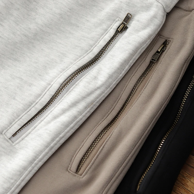 الصيف الرجال محبوك القطن orts مرونة الخصر الثقيلة الجانب سستة عادية رياضة خمسة أرباع طول Sweatpants مستقيم الساق