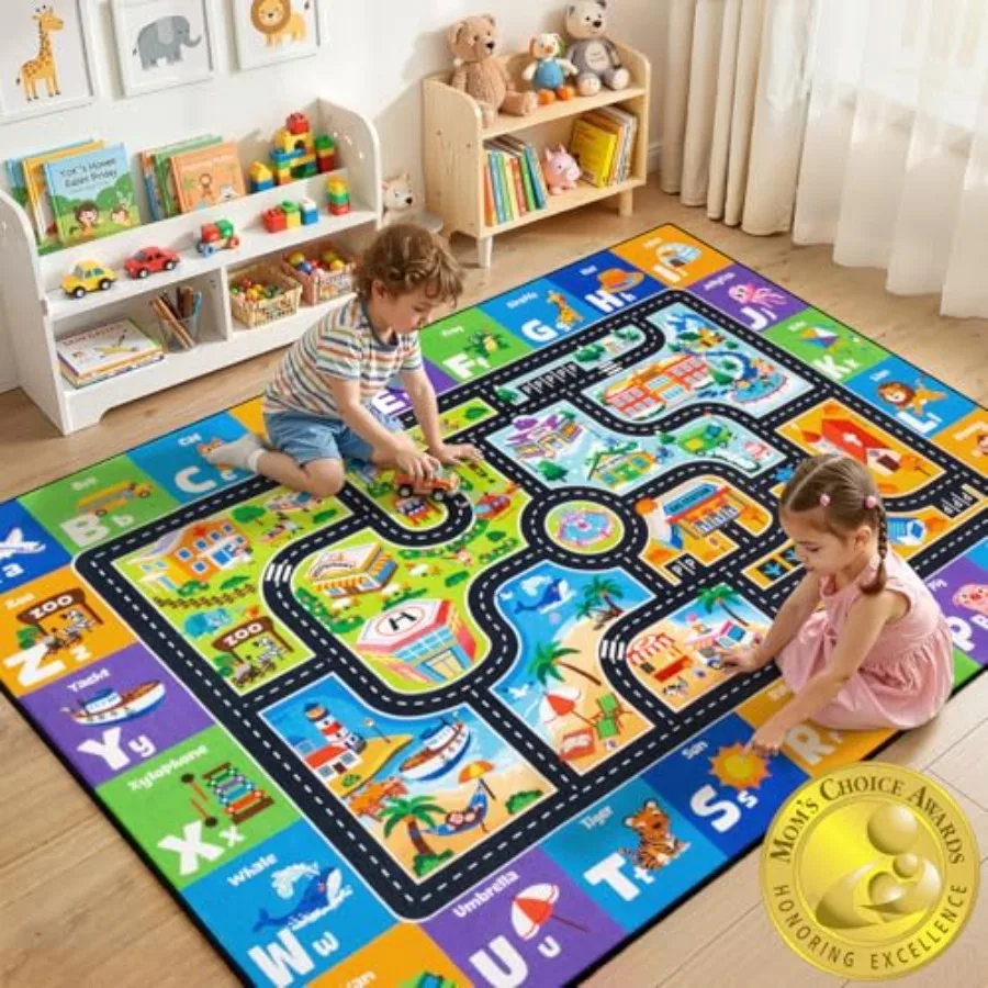 

Коврик с дорогами и трассами для машинок, мягкий, нескользящий, машинная стирка, для игровой комнаты, ковер с алфавитом ABC для малышей
