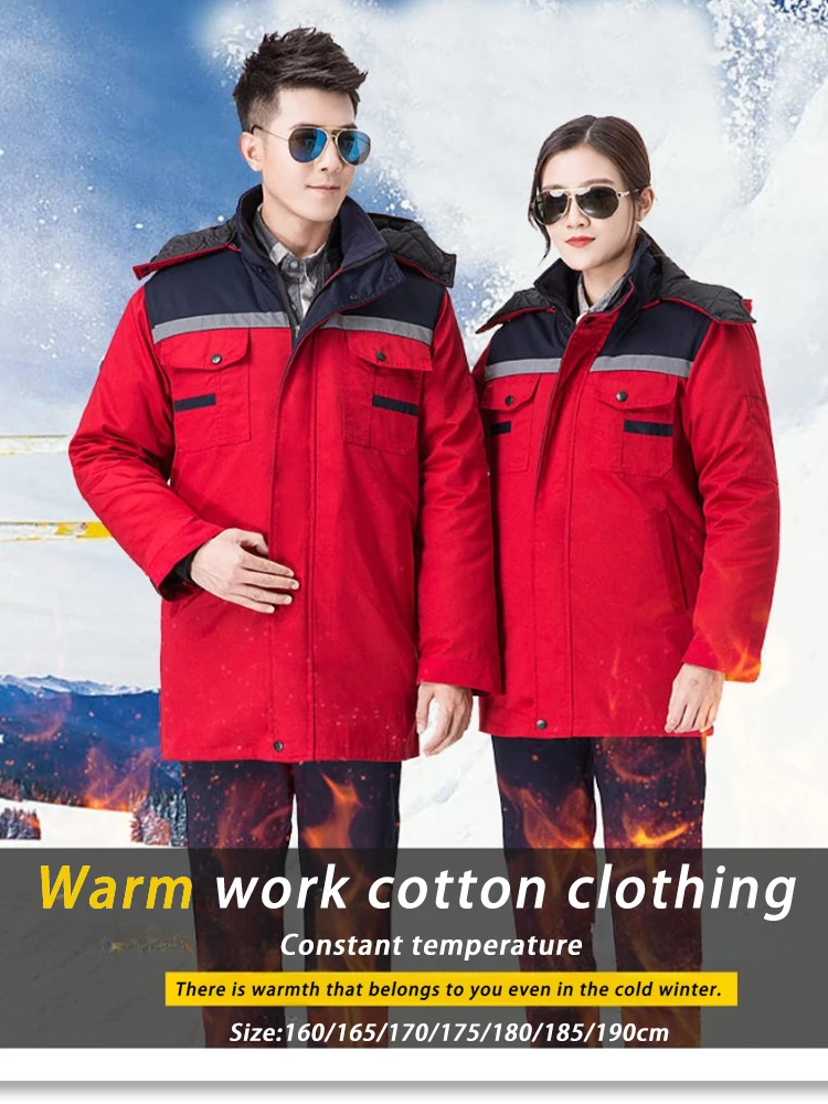 

Зимний рабочий комбинезон со съемной термоподкладкой, сверхмощное пальто для холодного хранения для логистики, устойчивая к истиранию униформа средней длины