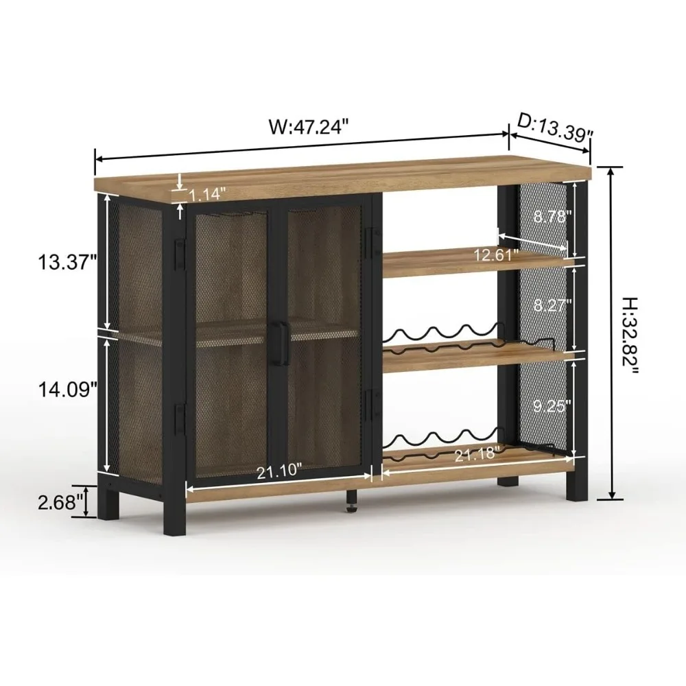 BON AUGURE Bar Cabinet with Storage, Industrial Liquor Cabinet for Home, Buffet Sideboard with Wine Rack and Glass Rack,