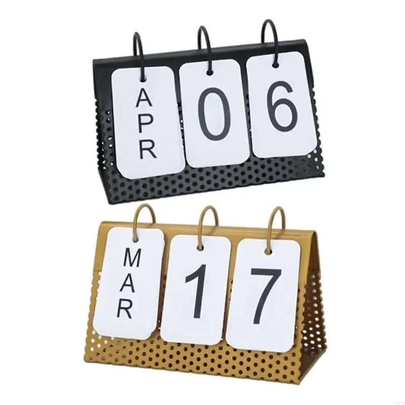 

Y5LB Flipping Permanent Calendar with Day Month Displays Tabletop Monthly Calendar with Iron Stand for Shelves Desk Ornament