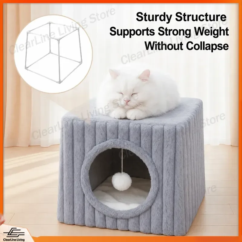 Winter Thermal Cat House Semi Enclosed Pet Bed Removable Washable Litter Box Cover Cozy Warm Kitty Cave Indoor Outdoor