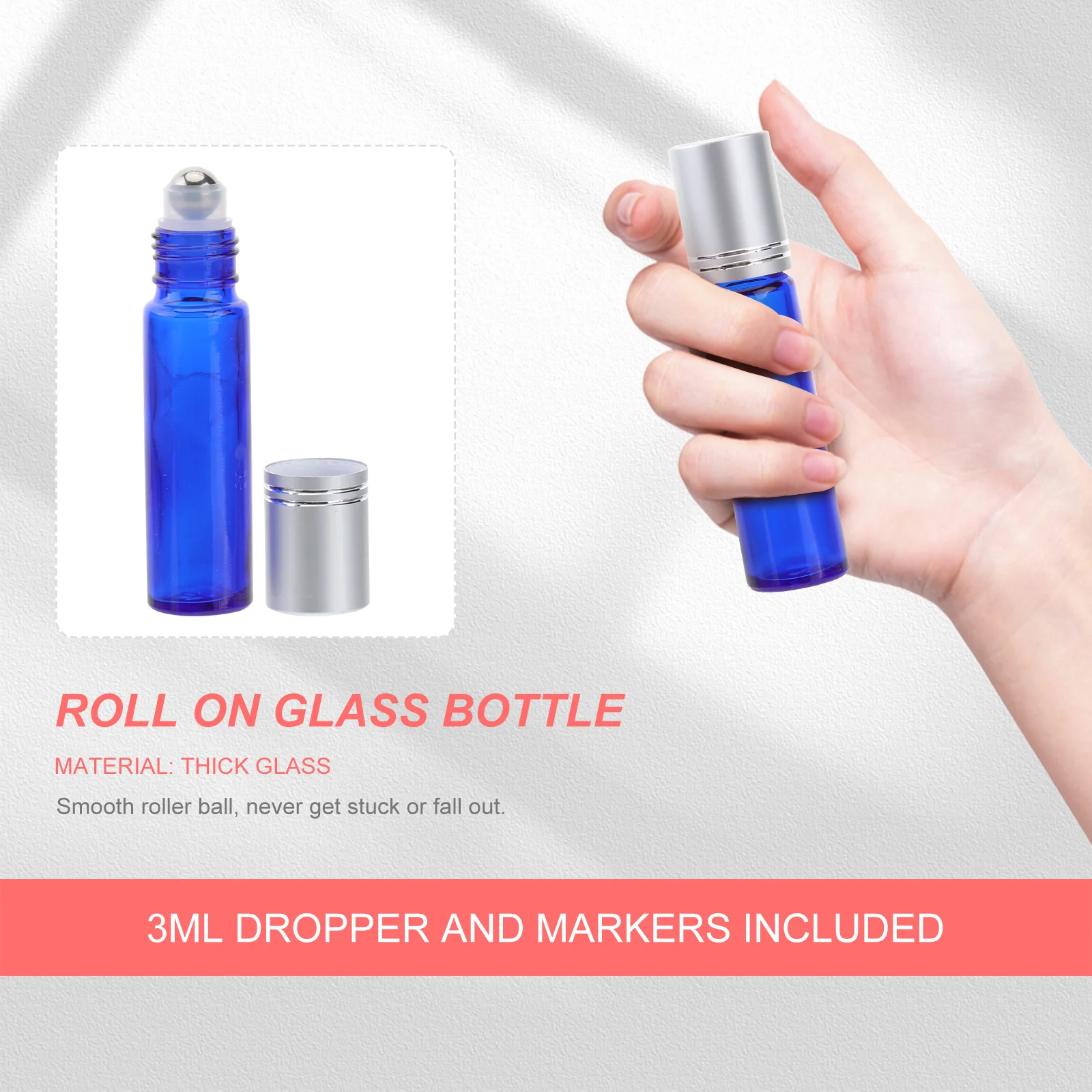 8개 롤온 유리병 10ml 리필 가능한 에센셜 오일 용기 스테인리스 스틸 롤러 아로마테라피 향수 오일병 누출 방지