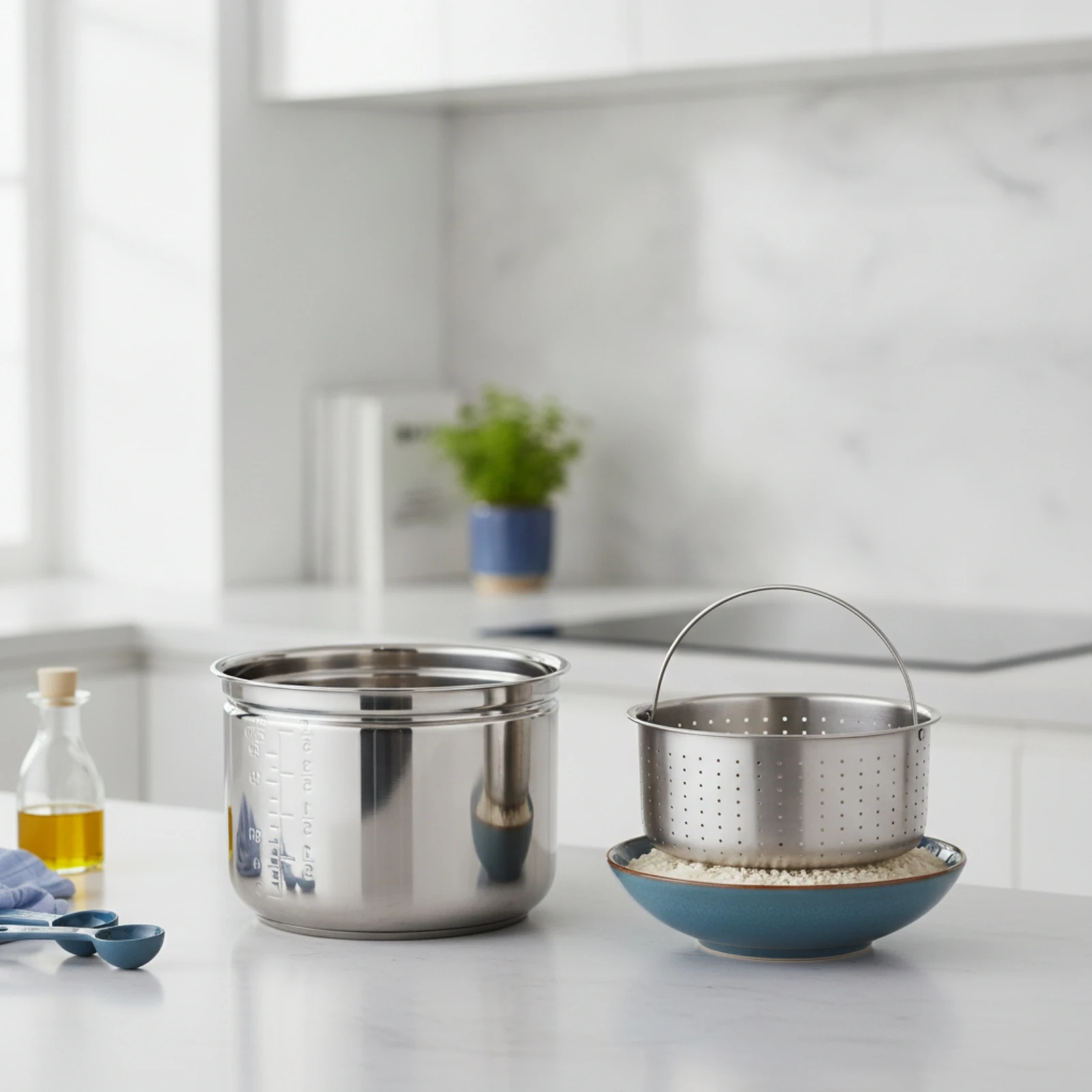 Inner Pot with Steaming Rack Perforated Rice Steaming Insert Soup Separating Pot Multi-Purpose Steamer Basket Versatile